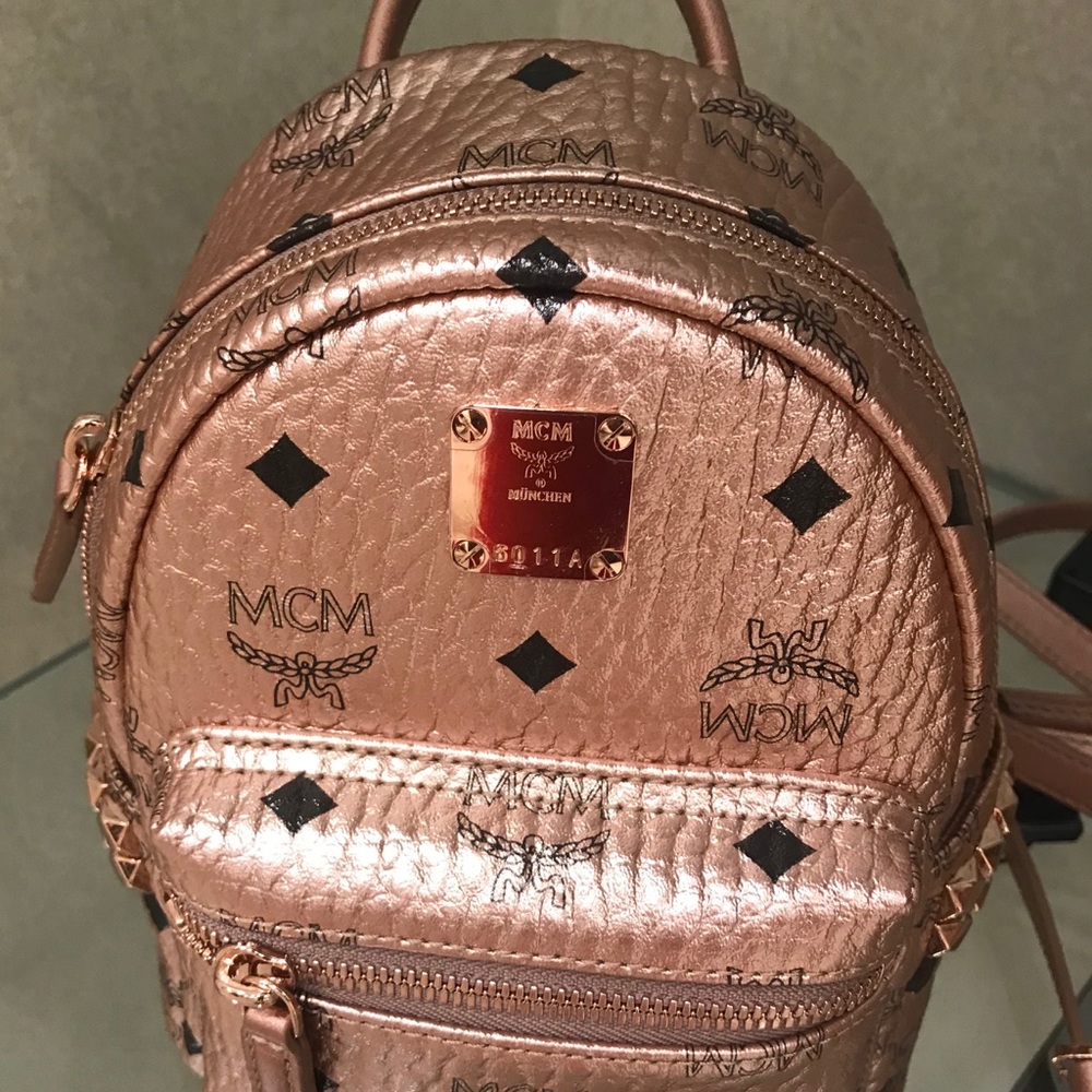 AUTHENTIC MCM Champagne Gold Mini Stud Backpack